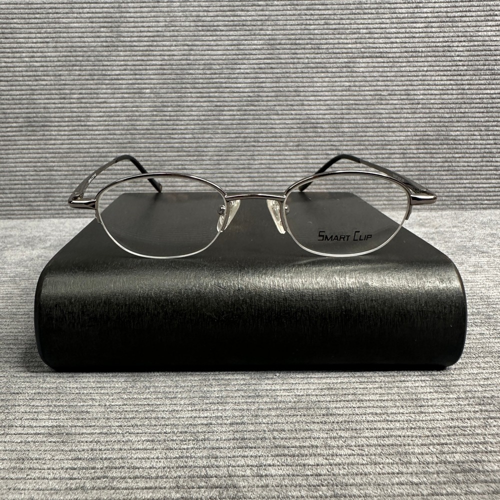 Smart Clip 208 Graph Y2k Eyeglasses Gunmetal Gray Semi Rimless Oval Frames